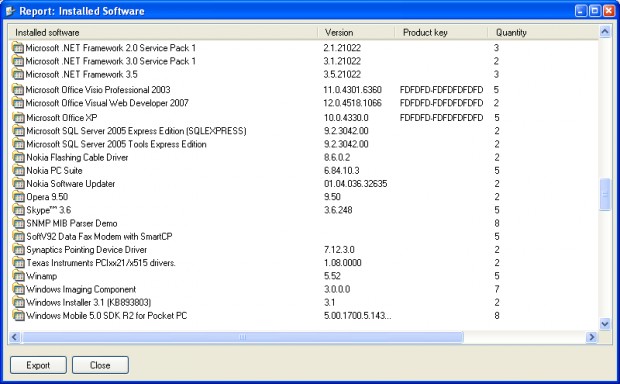 Network Asset Tracker Ekran Goruntusu - Installed Software
