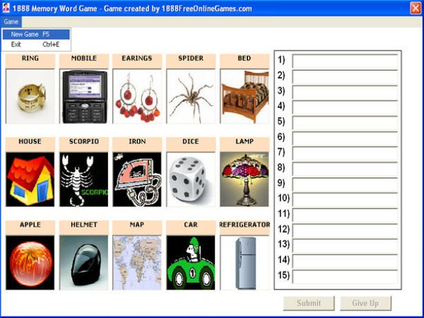 1888 Memory Word Game