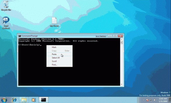 Windows 7 de Command Prompt kullanımı (Sürükle- bırak özelliği)